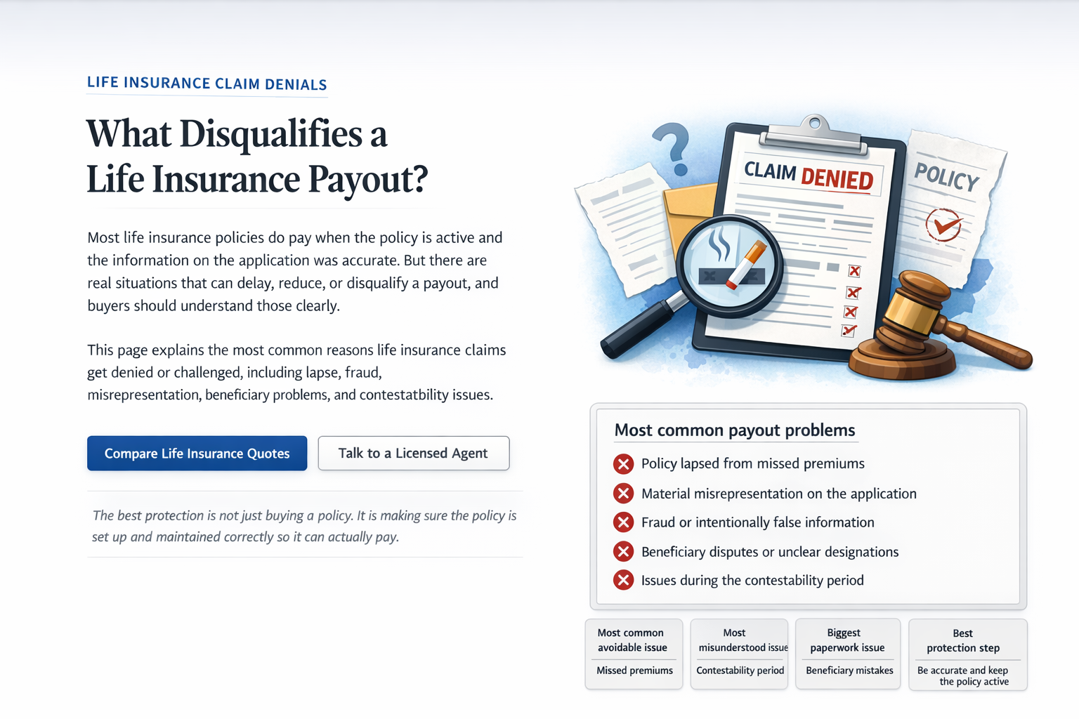 what disqualifies a life insurance payout