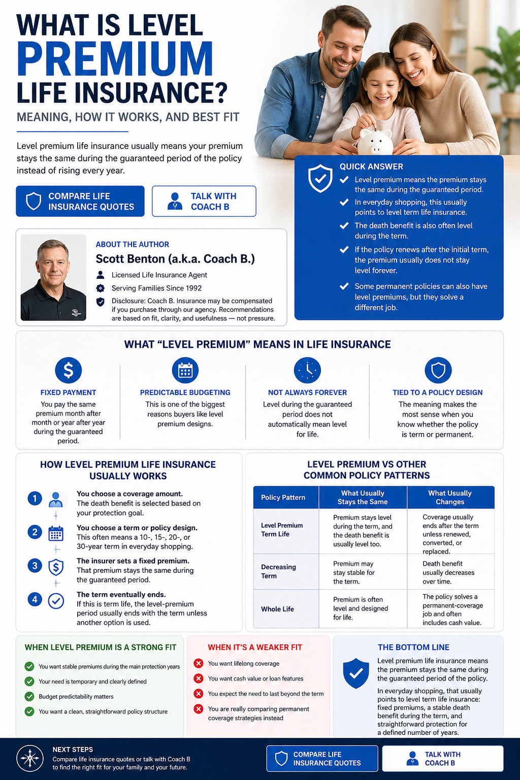 what is level premium life insurance guide showing fixed premiums and predictable term coverage