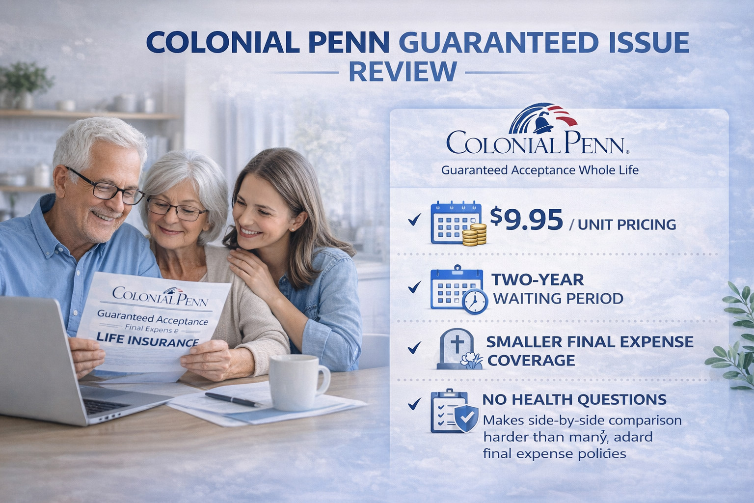 Colonial Penn guaranteed issue review comparison chart