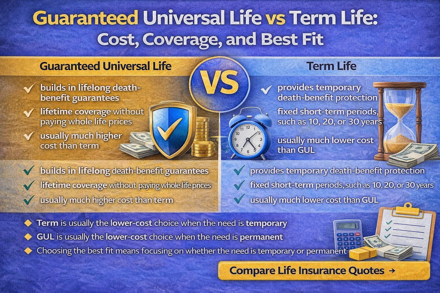 guaranteed universal life vs term life comparison chart