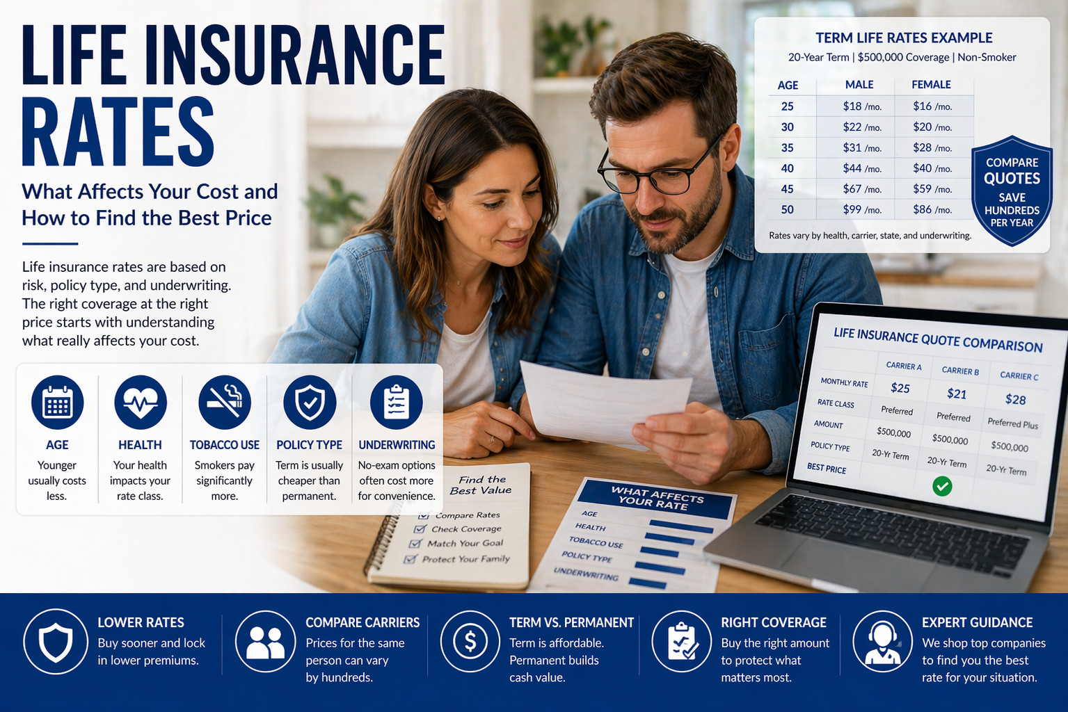 life insurance rates guide showing what affects cost